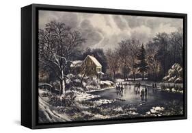 Early Winter-Currier & Ives-Framed Stretched Canvas