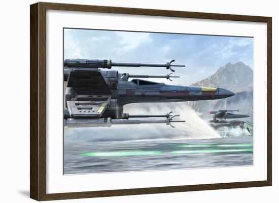 Early X-Wing Model Cruising over a Lake to Attack the Empire-Stocktrek Images-Framed Art Print