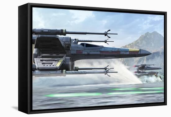 Early X-Wing Model Cruising over a Lake to Attack the Empire-Stocktrek Images-Framed Stretched Canvas