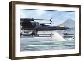 Early X-Wing Model Cruising over a Lake to Attack the Empire-Stocktrek Images-Framed Art Print