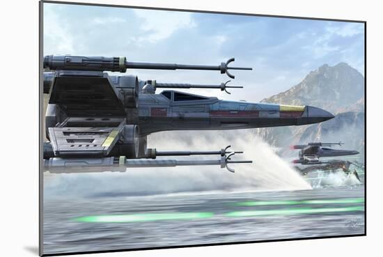 Early X-Wing Model Cruising over a Lake to Attack the Empire-Stocktrek Images-Mounted Art Print