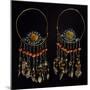 Earrings in Silver-Gilt, Turquoise, Coral and Moss Agate, Region of Khorezm, Uzbekistan-null-Mounted Giclee Print