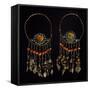 Earrings in Silver-Gilt, Turquoise, Coral and Moss Agate, Region of Khorezm, Uzbekistan-null-Framed Stretched Canvas