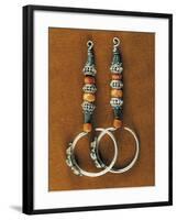 Earrings in Sterling Silver, Coral and Turquoise, Region of Tibet, Early 20th Century-null-Framed Giclee Print