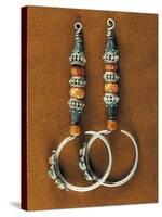 Earrings in Sterling Silver, Coral and Turquoise, Region of Tibet, Early 20th Century-null-Stretched Canvas