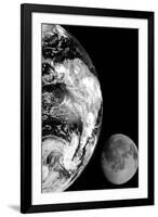 Earth and Moon From Space Black White-null-Framed Photo