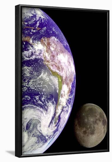 Earth And Moon (From Space) Photo Poster Print-null-Framed Poster