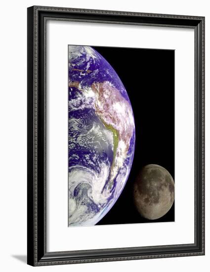 Earth And Moon (From Space) Photo Poster Print-null-Framed Poster