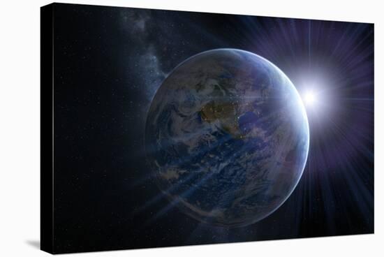 Earth And Sunrise From Space, Artwork-Detlev Van Ravenswaay-Stretched Canvas