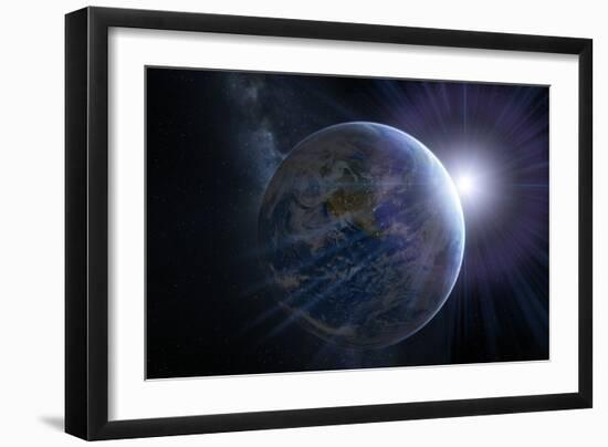 Earth And Sunrise From Space, Artwork-Detlev Van Ravenswaay-Framed Photographic Print