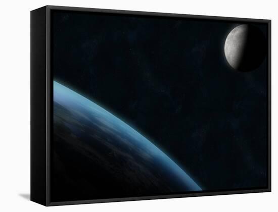 Earth and the Moon-Stocktrek Images-Framed Stretched Canvas