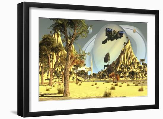 Earth Colonists Set Up a Spaceport for Incoming on Saturn's Moon Titan-Stocktrek Images-Framed Art Print