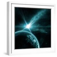 Earth in Space with a Flying Asteroid, Abstract Background-molodec-Framed Photographic Print