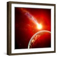 Earth in Space with a Flying Asteroid, Abstract Background-molodec-Framed Photographic Print