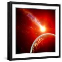 Earth in Space with a Flying Asteroid, Abstract Background-molodec-Framed Photographic Print