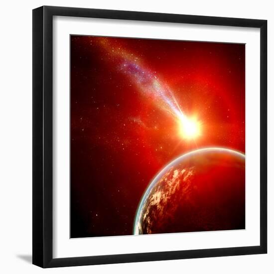 Earth in Space with a Flying Asteroid, Abstract Background-molodec-Framed Photographic Print