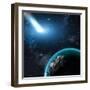 Earth in Space with a Flying Asteroid, Abstract Background-molodec-Framed Photographic Print