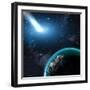 Earth in Space with a Flying Asteroid, Abstract Background-molodec-Framed Photographic Print