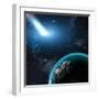 Earth in Space with a Flying Asteroid, Abstract Background-molodec-Framed Photographic Print