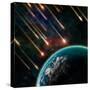 Earth in Space with a Flying Asteroids, Abstract Background-molodec-Stretched Canvas