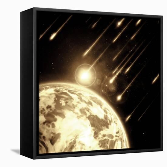 Earth in Space with a Flying Asteroids, Abstract Background-molodec-Framed Stretched Canvas