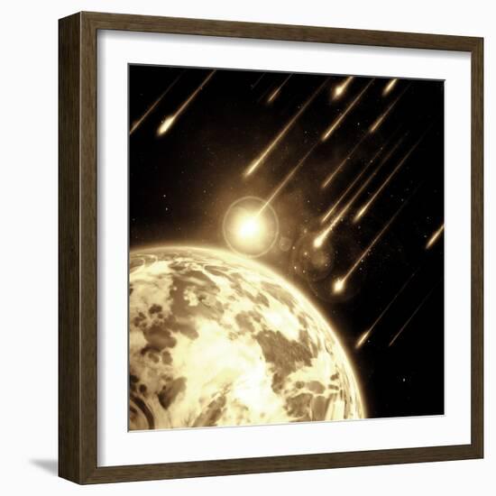 Earth in Space with a Flying Asteroids, Abstract Background-molodec-Framed Photographic Print