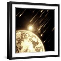 Earth in Space with a Flying Asteroids, Abstract Background-molodec-Framed Photographic Print