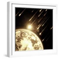 Earth in Space with a Flying Asteroids, Abstract Background-molodec-Framed Photographic Print