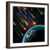 Earth in Space with a Flying Asteroids, Abstract Background-molodec-Framed Photographic Print