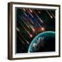 Earth in Space with a Flying Asteroids, Abstract Background-molodec-Framed Photographic Print