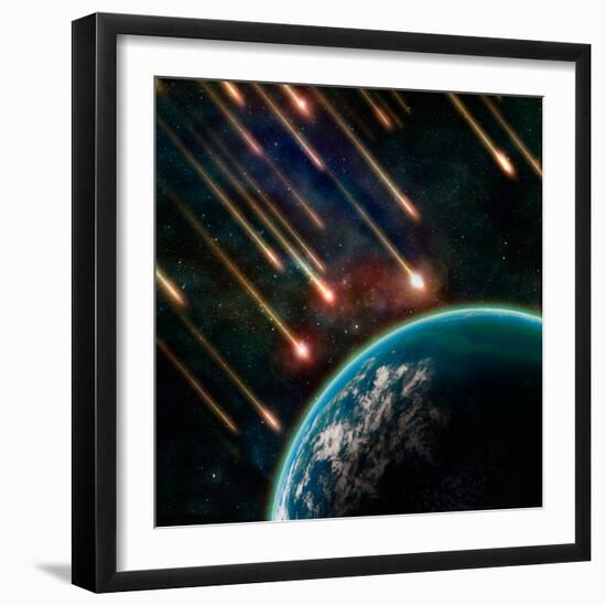 Earth in Space with a Flying Asteroids, Abstract Background-molodec-Framed Photographic Print