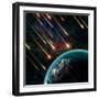 Earth in Space with a Flying Asteroids, Abstract Background-molodec-Framed Photographic Print