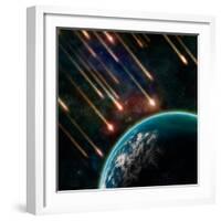 Earth in Space with a Flying Asteroids, Abstract Background-molodec-Framed Photographic Print