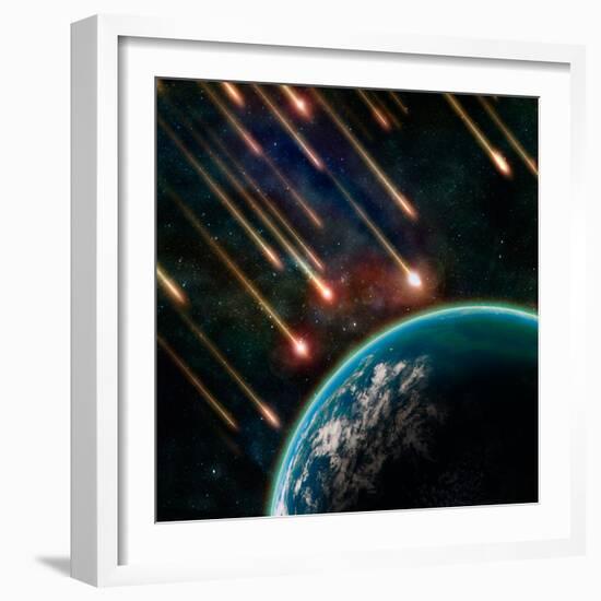 Earth in Space with a Flying Asteroids, Abstract Background-molodec-Framed Photographic Print