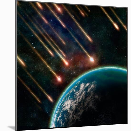 Earth in Space with a Flying Asteroids, Abstract Background-molodec-Mounted Photographic Print