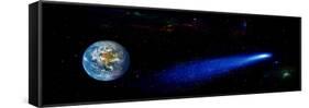 Earth in Space with Comet (Photo Illustration)-null-Framed Stretched Canvas