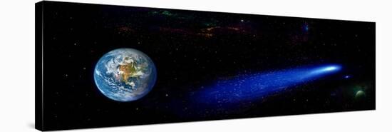 Earth in Space with Comet (Photo Illustration)-null-Stretched Canvas