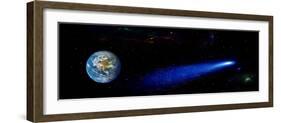 Earth in Space with Comet (Photo Illustration)-null-Framed Photographic Print