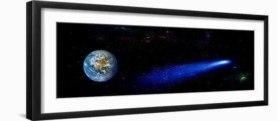 Earth in Space with Comet (Photo Illustration)-null-Framed Photographic Print