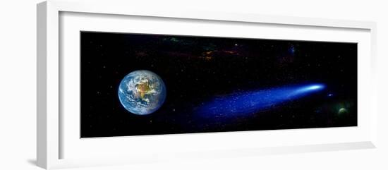 Earth in Space with Comet (Photo Illustration)-null-Framed Photographic Print