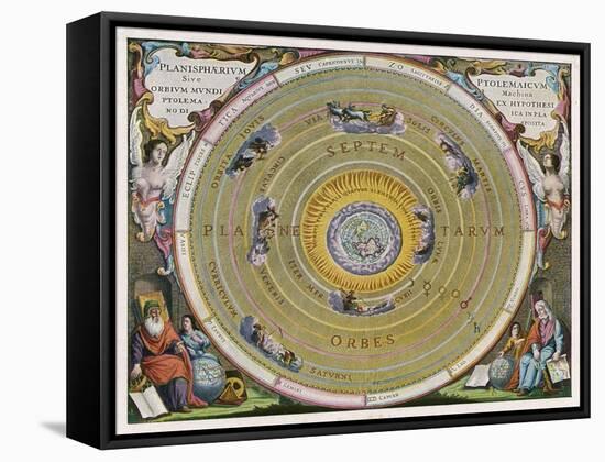 Earth is Depicted at the Centre of the Cosmos Circled by the Seven Planets Known to Him-Andreas Cellarius-Framed Stretched Canvas