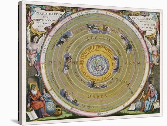 Earth is Depicted at the Centre of the Cosmos Circled by the Seven Planets Known to Him-Andreas Cellarius-Stretched Canvas