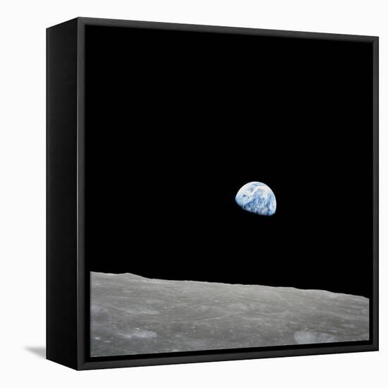 Earth Rising Above the Lunar Horizon-Stocktrek Images-Framed Stretched Canvas