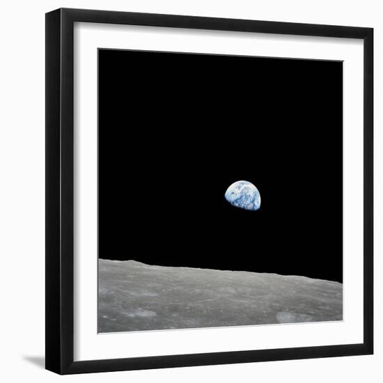 Earth Rising Above the Lunar Horizon-Stocktrek Images-Framed Photographic Print