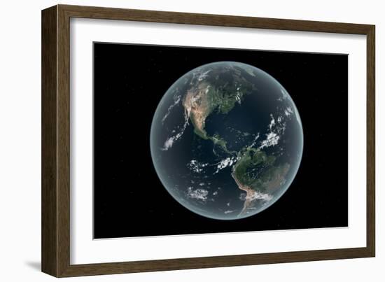 Earth's Western Hemisphere with Rise in Sea Level 330 Feet Above Average-null-Framed Art Print