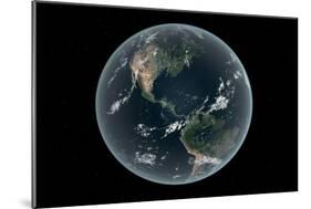 Earth's Western Hemisphere with Rise in Sea Level 330 Feet Above Average-null-Mounted Art Print