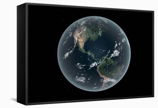 Earth's Western Hemisphere with Rise in Sea Level 330 Feet Above Average-null-Framed Stretched Canvas