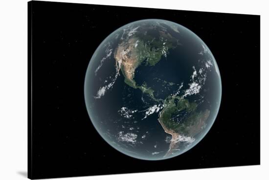 Earth's Western Hemisphere with Rise in Sea Level 330 Feet Above Average-null-Stretched Canvas