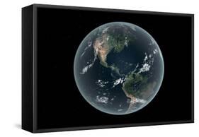 Earth's Western Hemisphere with Rise in Sea Level 330 Feet Above Average-null-Framed Stretched Canvas