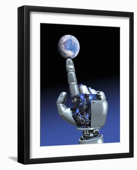 Earth Spinning on Robotic Finger, Artwork-Victor Habbick-Framed Photographic Print